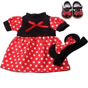 18" DOLL MINNIE MOUSE Red & White Polka Dot OUTFIT Dress Ears Headband Shoes NEW